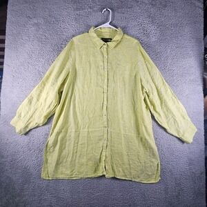 Tahari 100% Linen Tunic Top Womens 1X Roll Tab Sleeve Button Front Coastal Beach